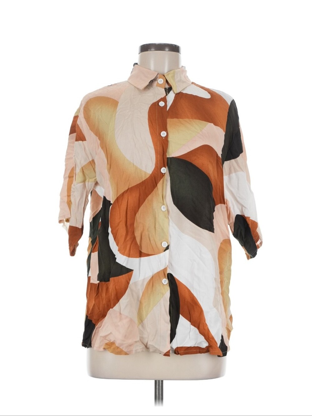 Billy J Abstract Print Button Down Shirt 100% Rayon Size M Boho Chic Blouse Top